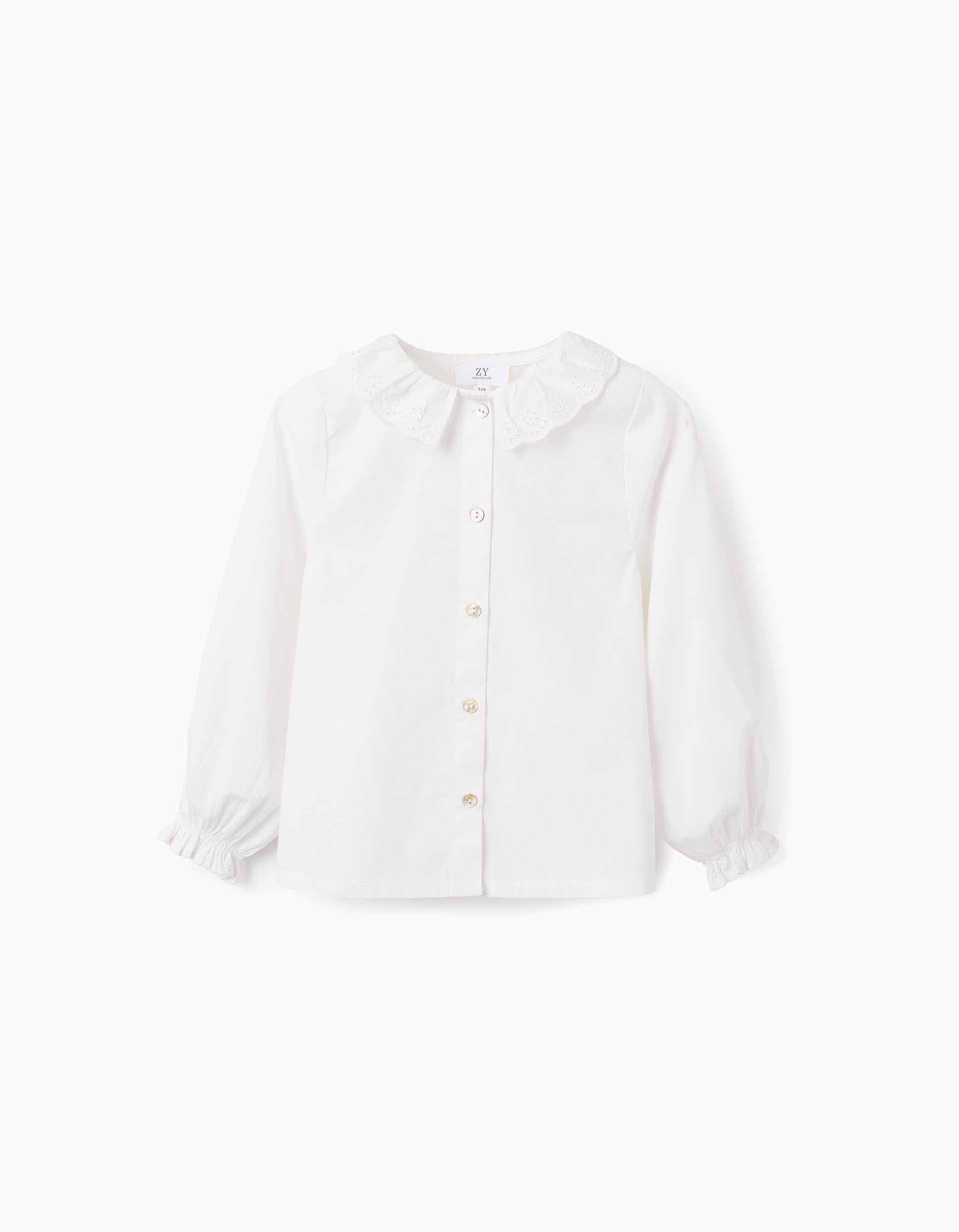 Cotton Blouse with Broderie Anglaise for Girls, White