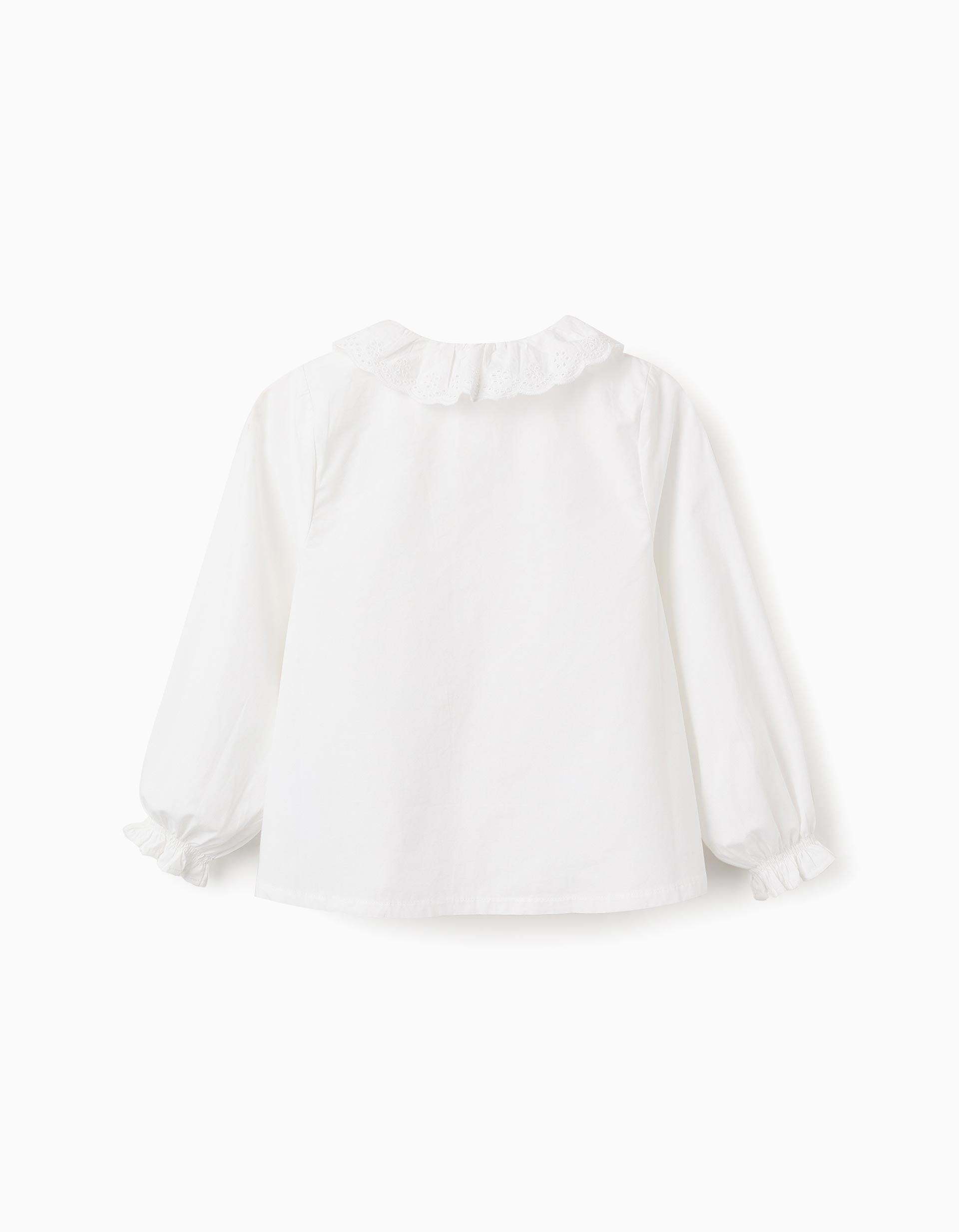 Cotton Blouse with Broderie Anglaise for Girls, White