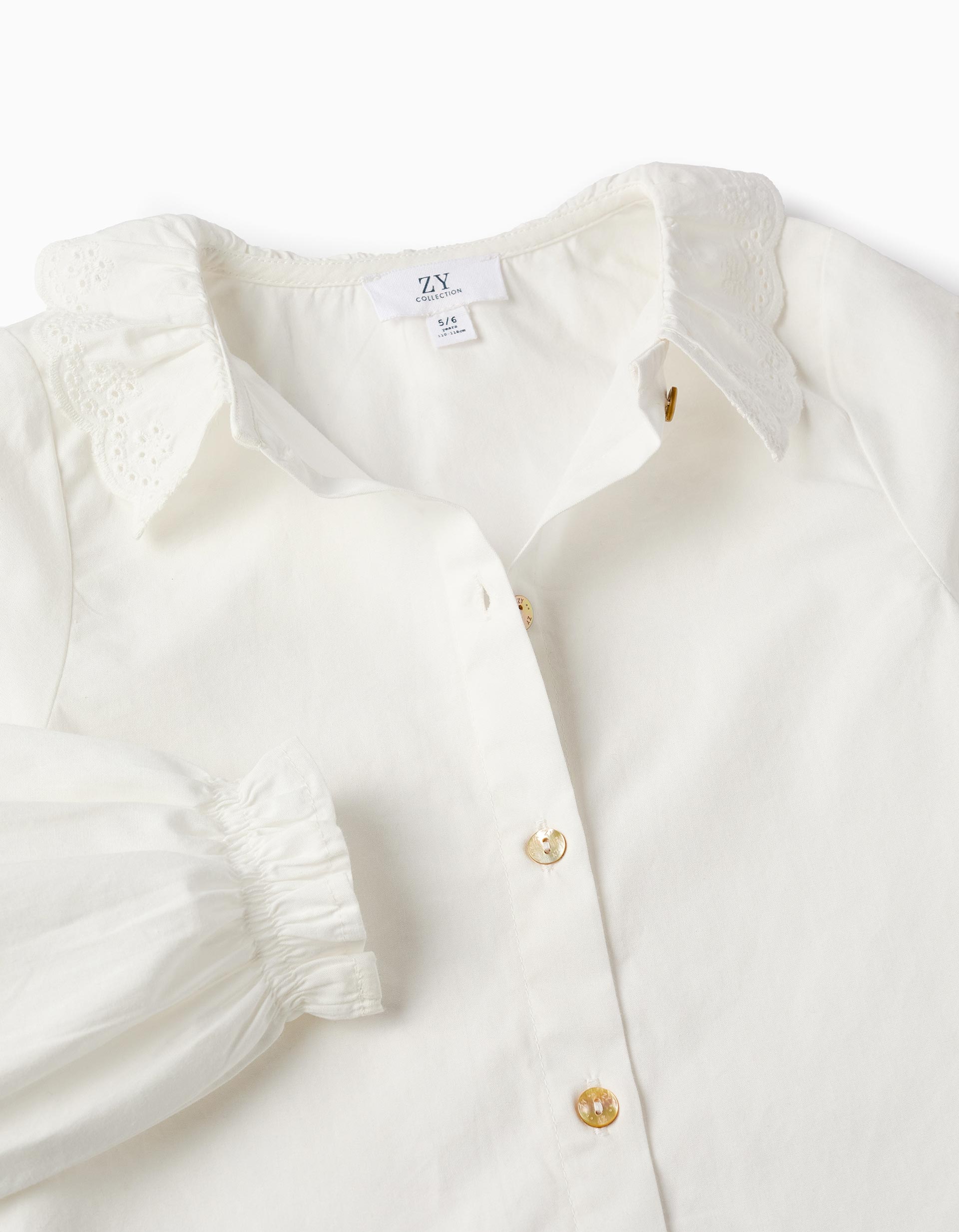 Cotton Blouse with Broderie Anglaise for Girls, White