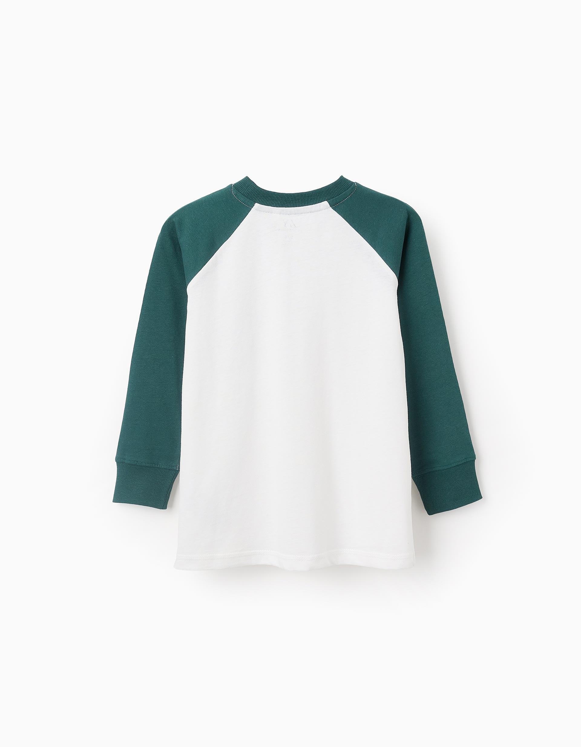 Long-Sleeved Cotton T-shirt for Boys 'ZY Retro', White/Green