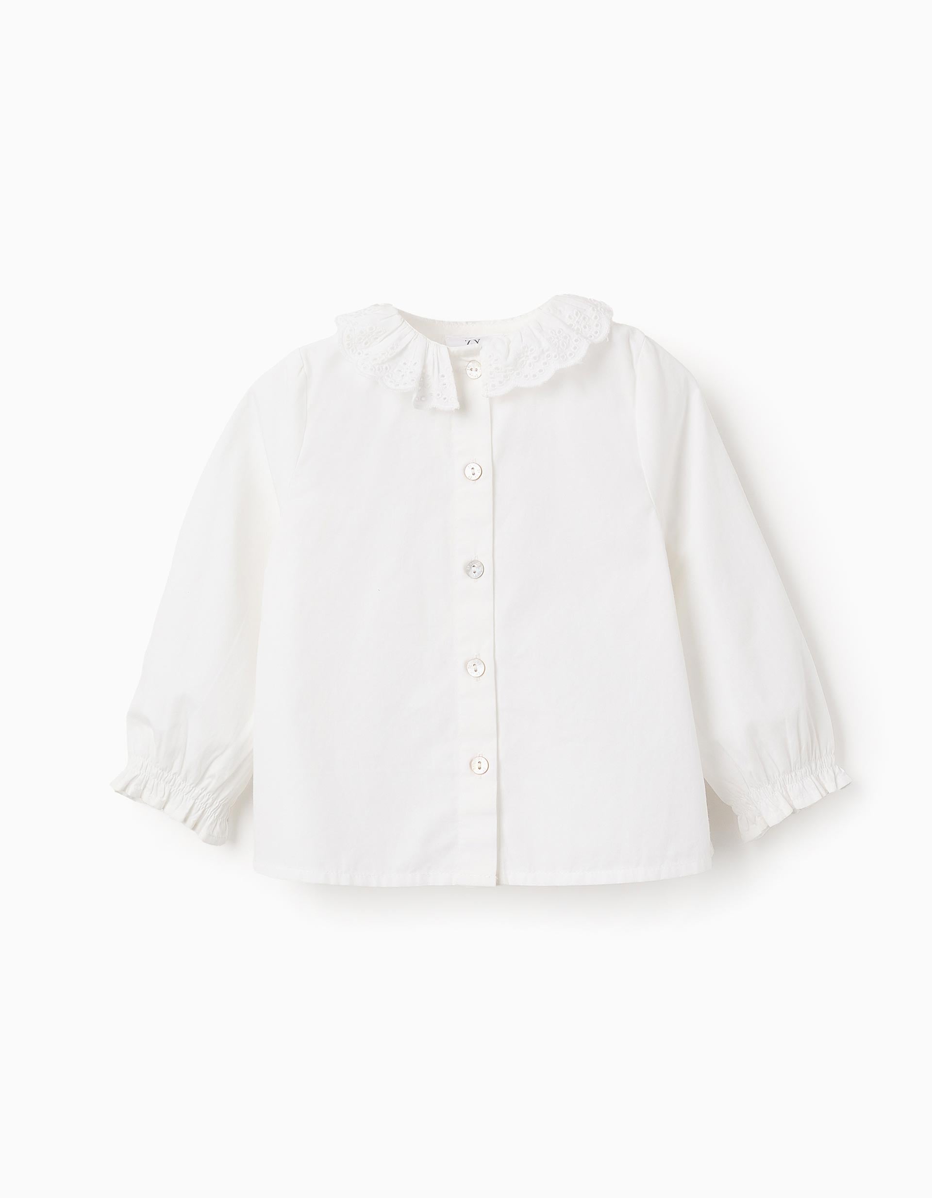 Blusa de Algodão com Bordado Inglês para Bebé Menina, Branco