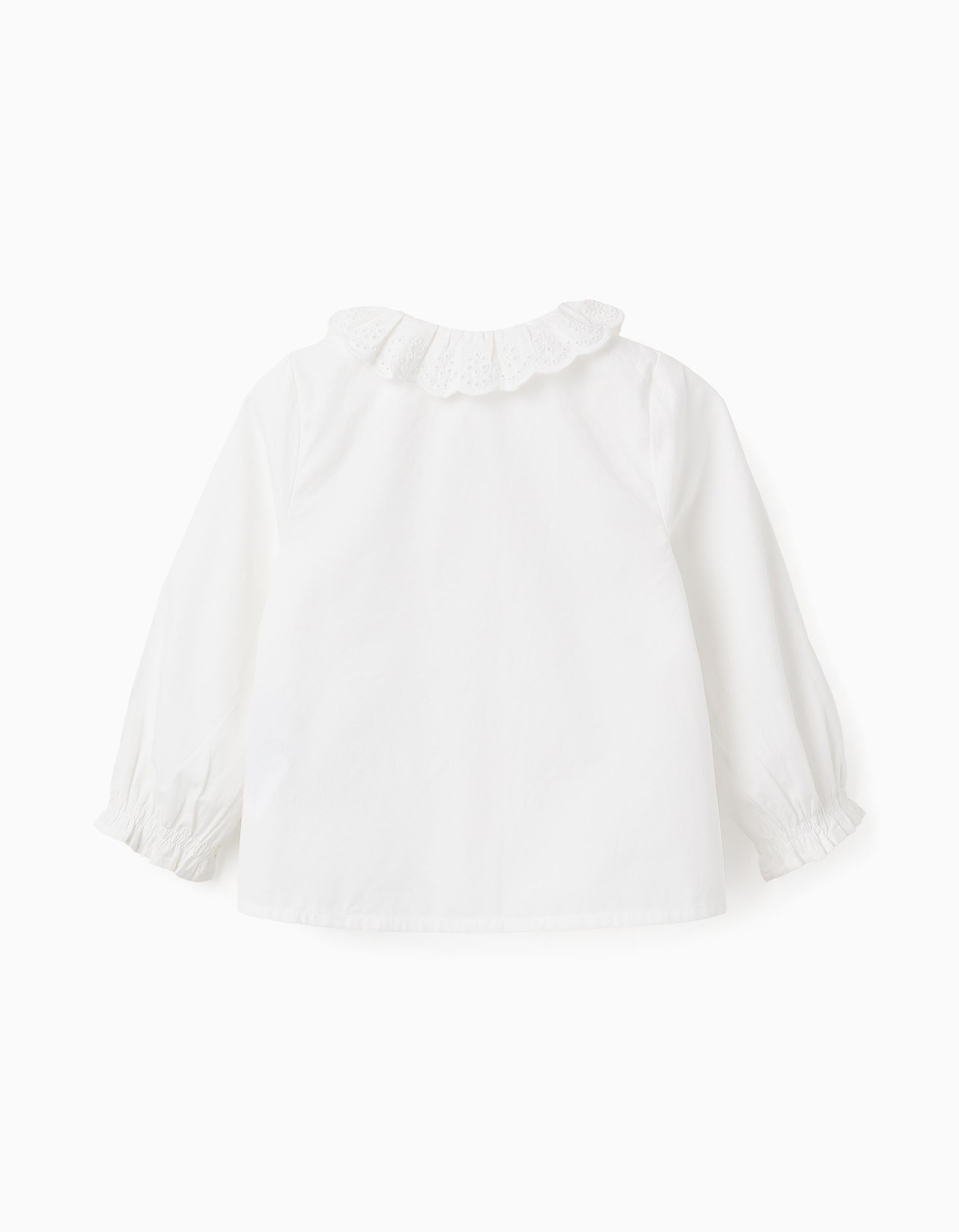 Blusa de Algodão com Bordado Inglês para Bebé Menina, Branco