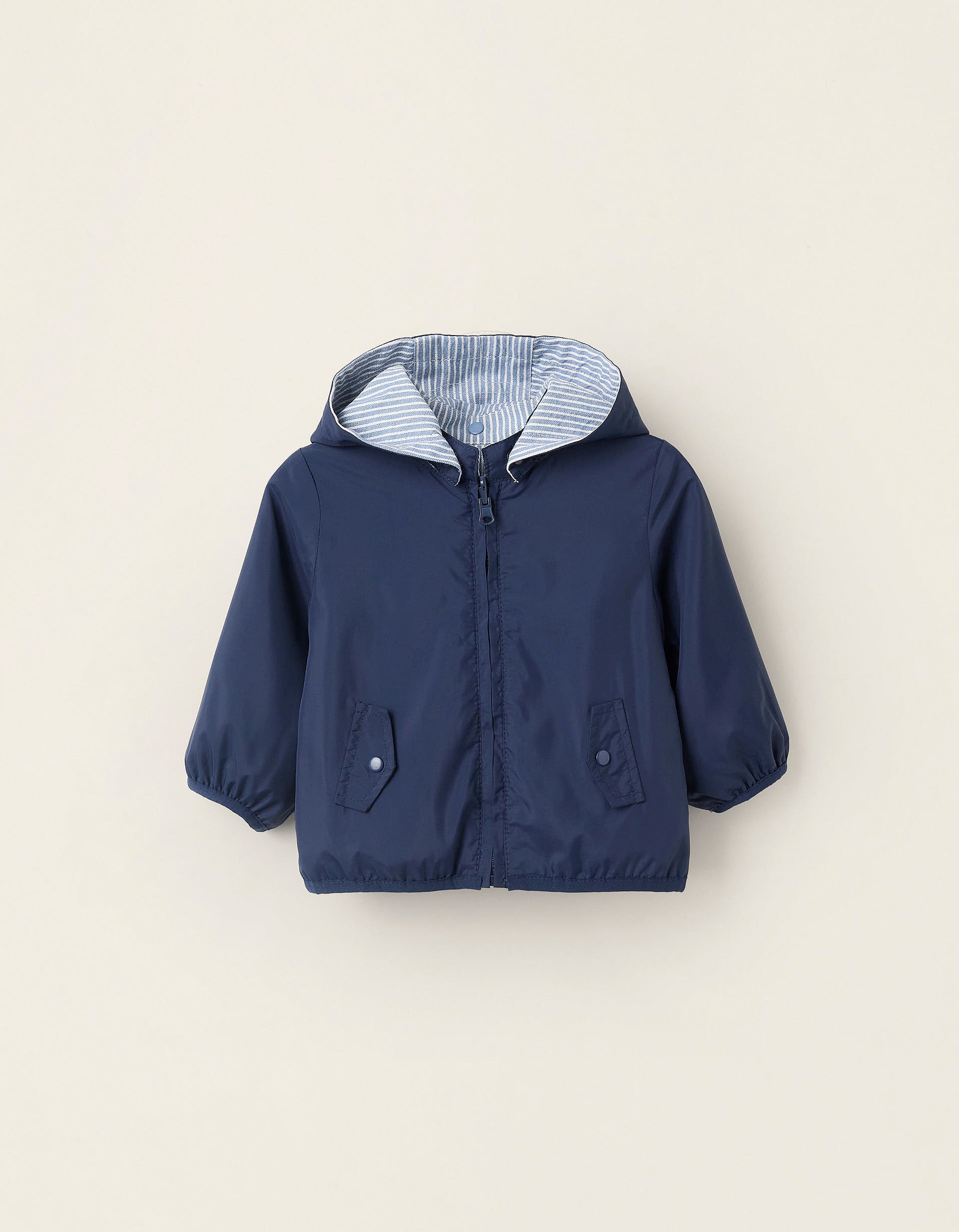 Reversible Hooded Jacket with Removable Hood for Newborns, Dark Blue