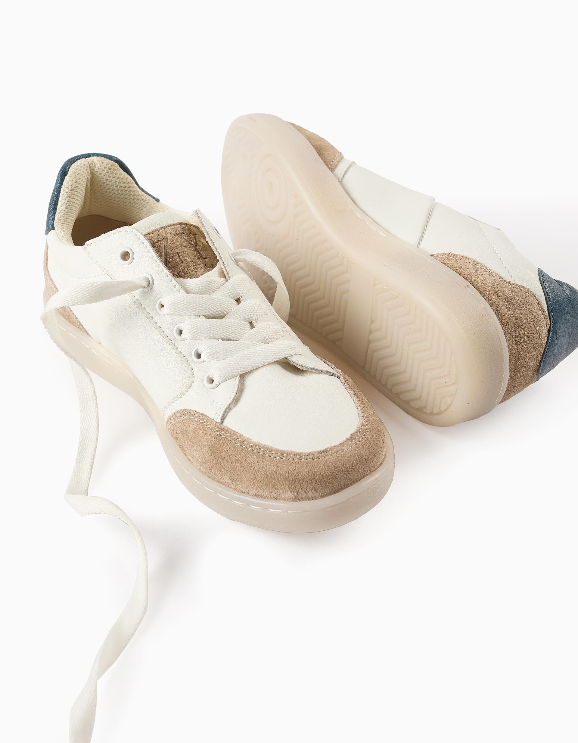 Zapatillas Combinadas Para Niño, Blanco/Beige