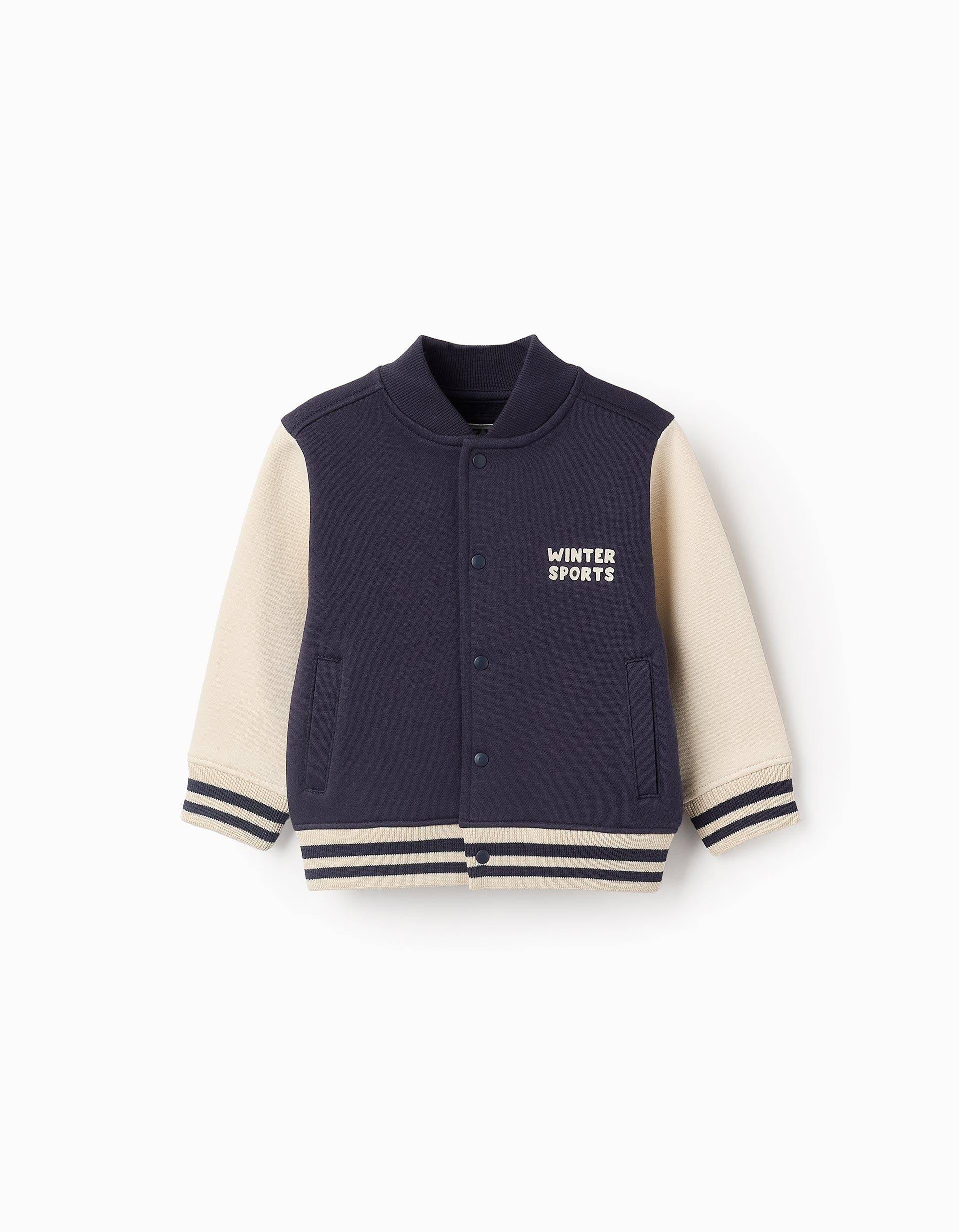 Brushed Bomber Jacket for Baby Boys, Blue/Beige