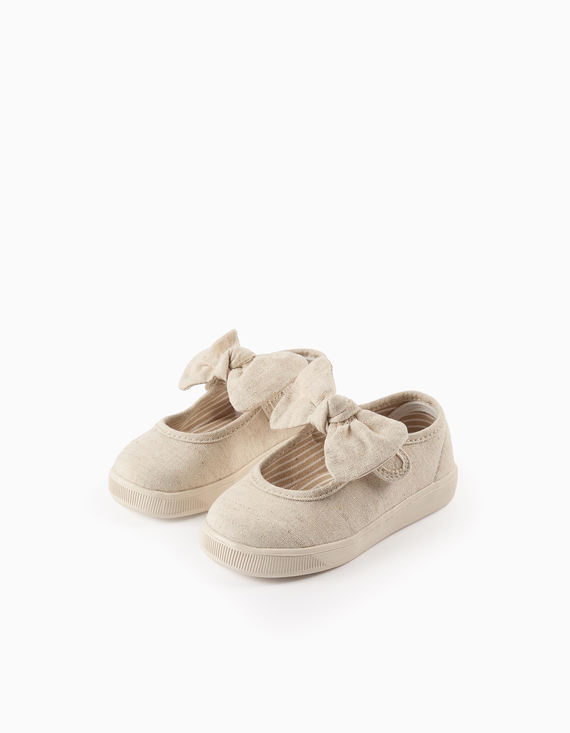 Flexible Ballet Pumps with Bow for Baby Girls, Beige