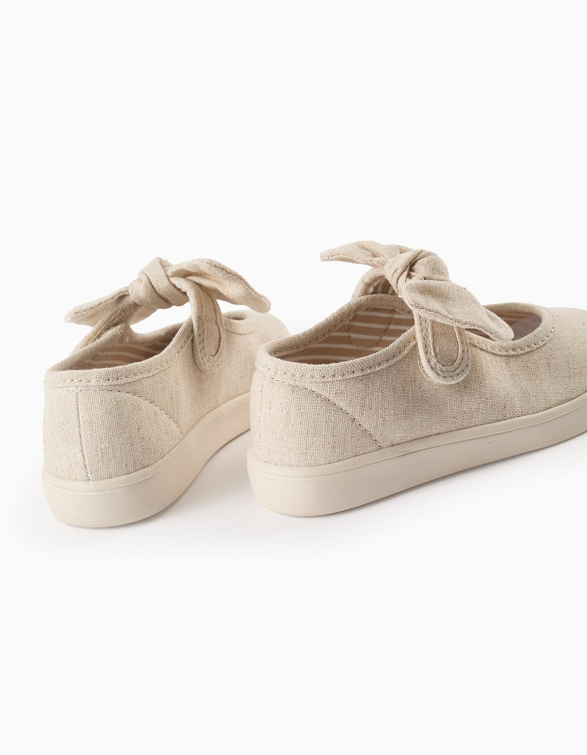 Flexible Ballet Pumps with Bow for Baby Girls, Beige