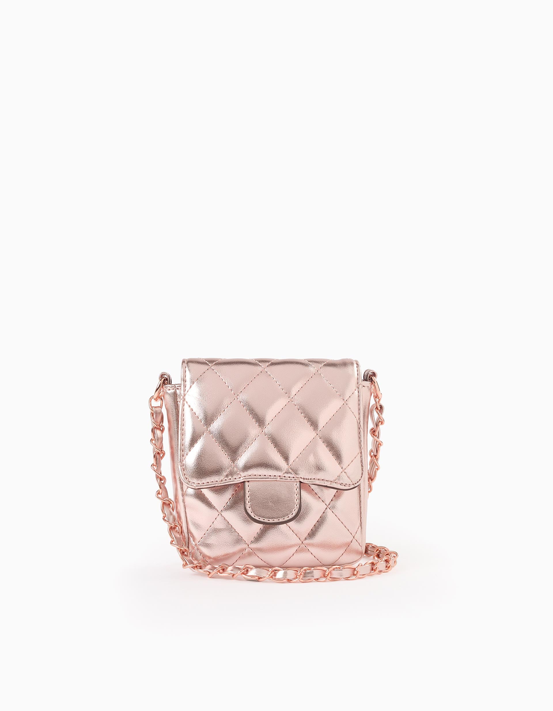 Bolsa Acolchoada Brilhante para Menina, Rosa Gold