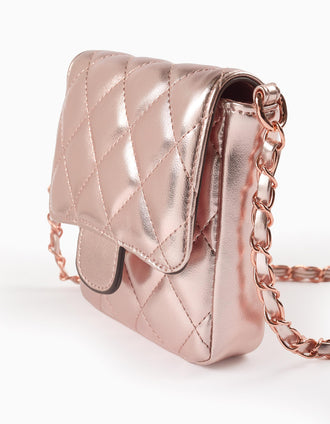 Sac Matelassé Brillant pour Fille, Rose Gold