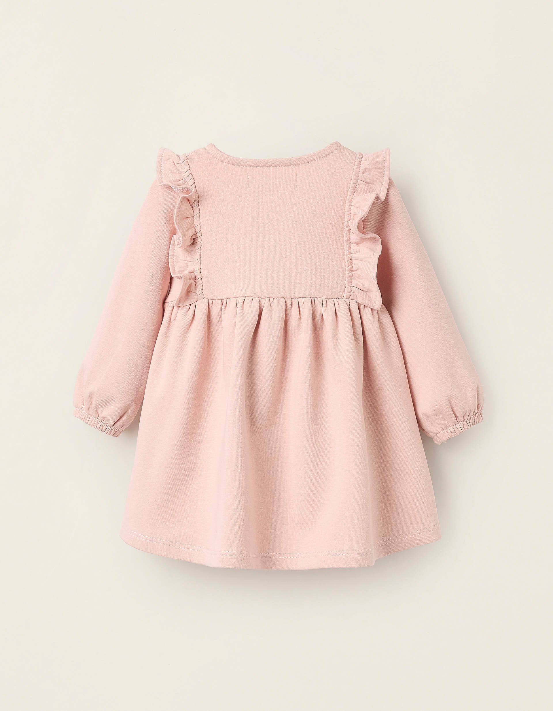 Vestido Cardado com Folhos para Recém-Nascida, Rosa