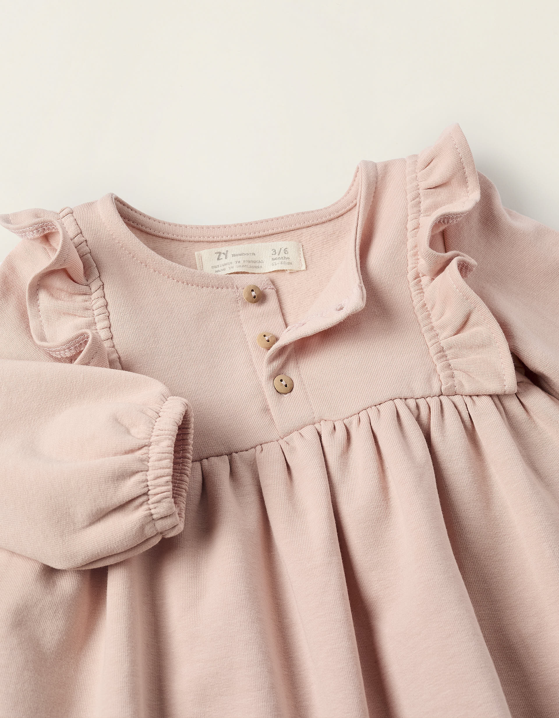 Vestido Cardado com Folhos para Recém-Nascida, Rosa