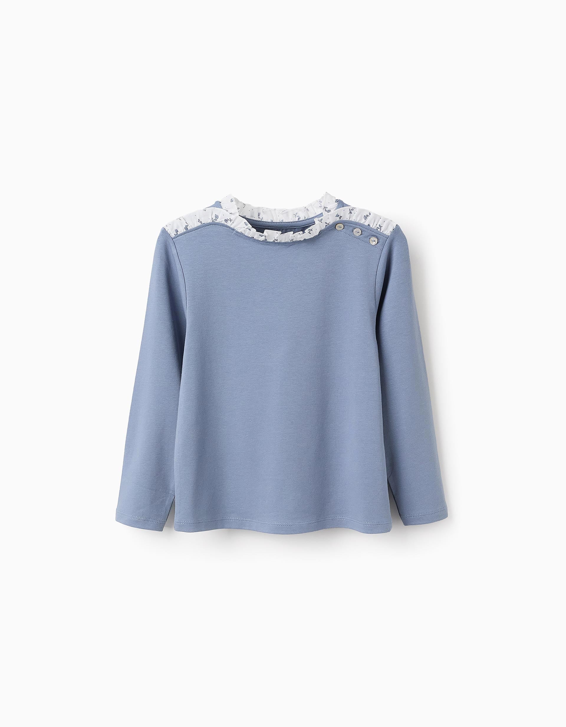 Jersey T-shirt with Ruffles on the Collar for Girls, Blue