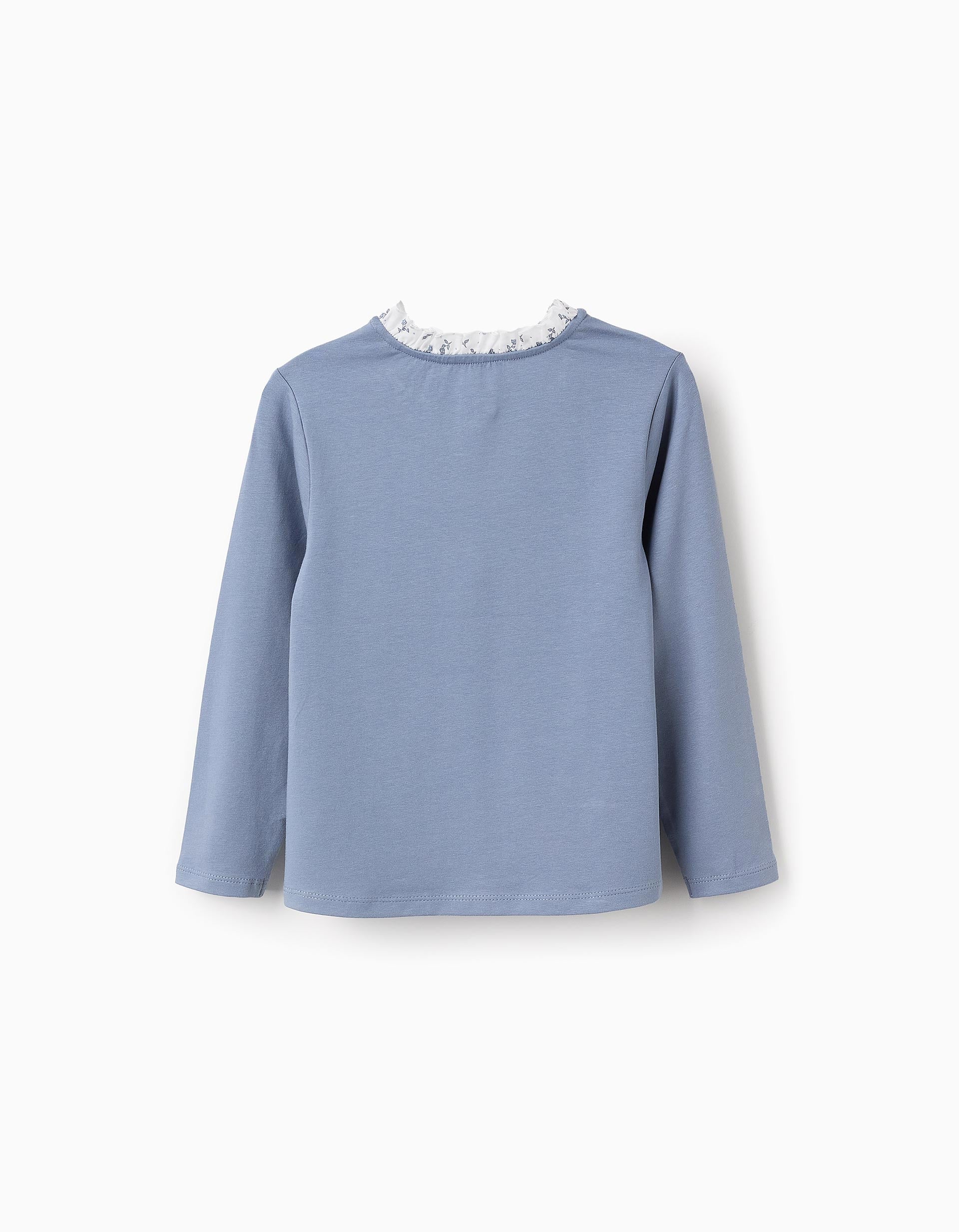 Jersey T-shirt with Ruffles on the Collar for Girls, Blue