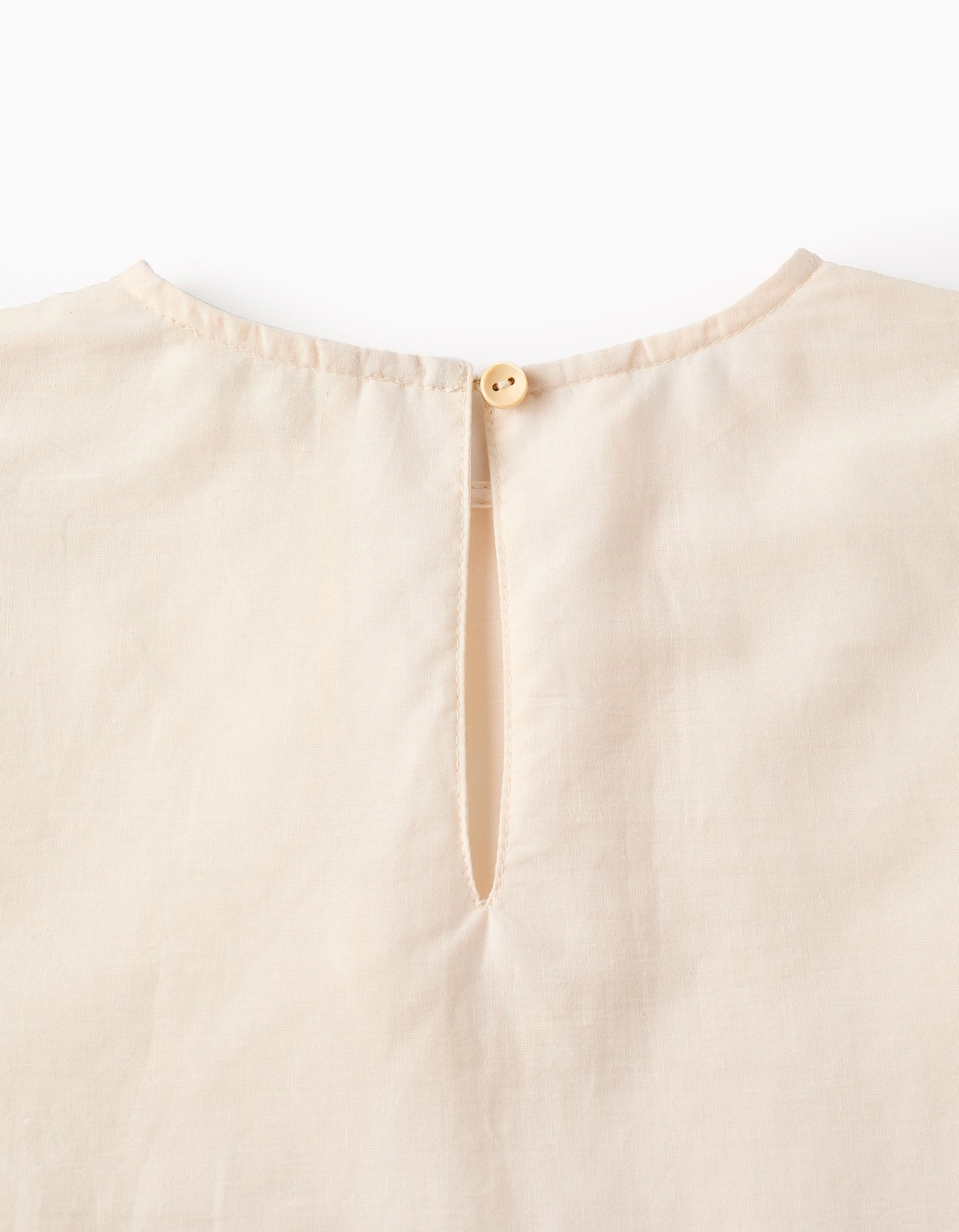 Blusa Ligera de Algodón con Bordados para Niña, Beige