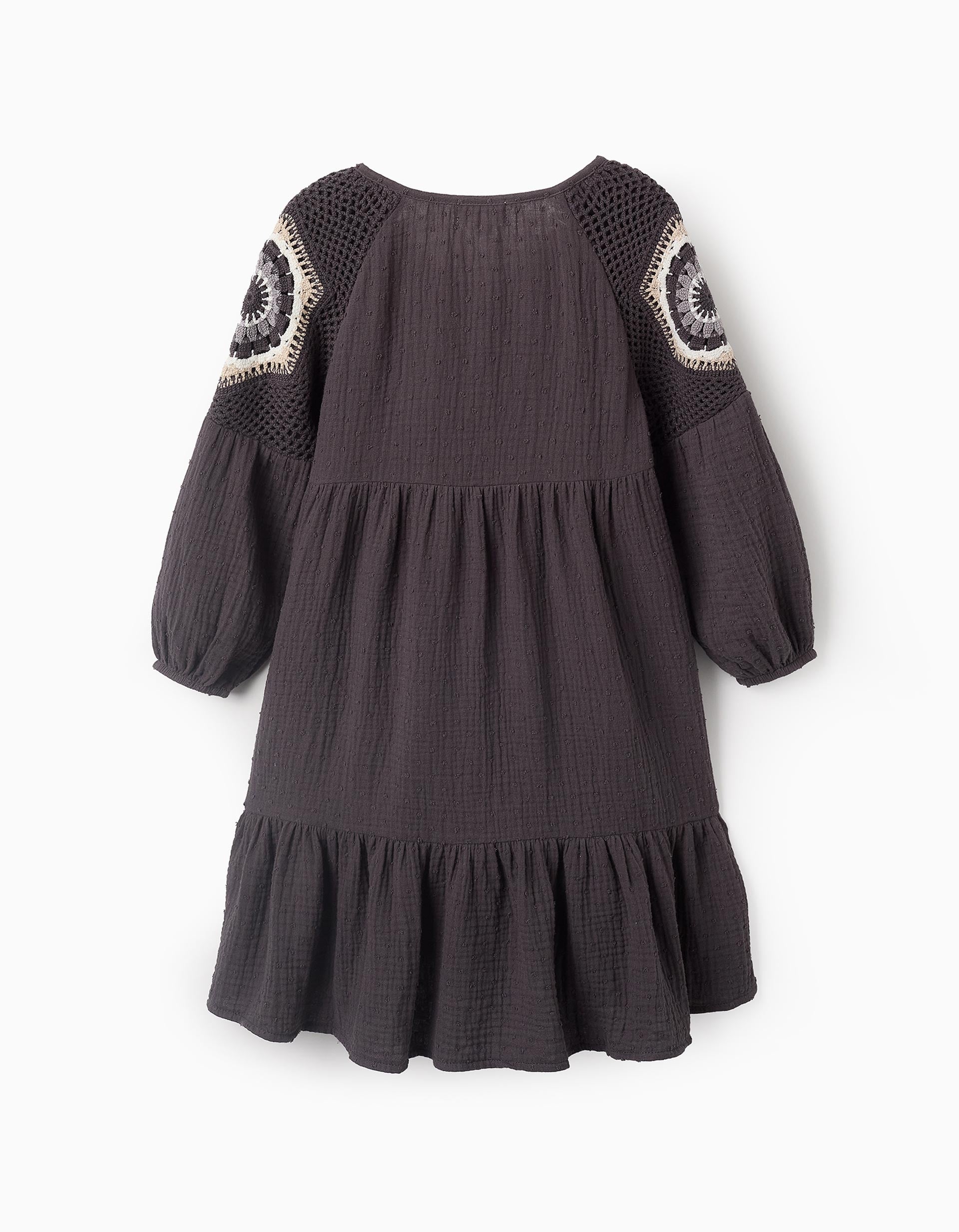 Vestido de Bambula con Crochet para Niña, Gris