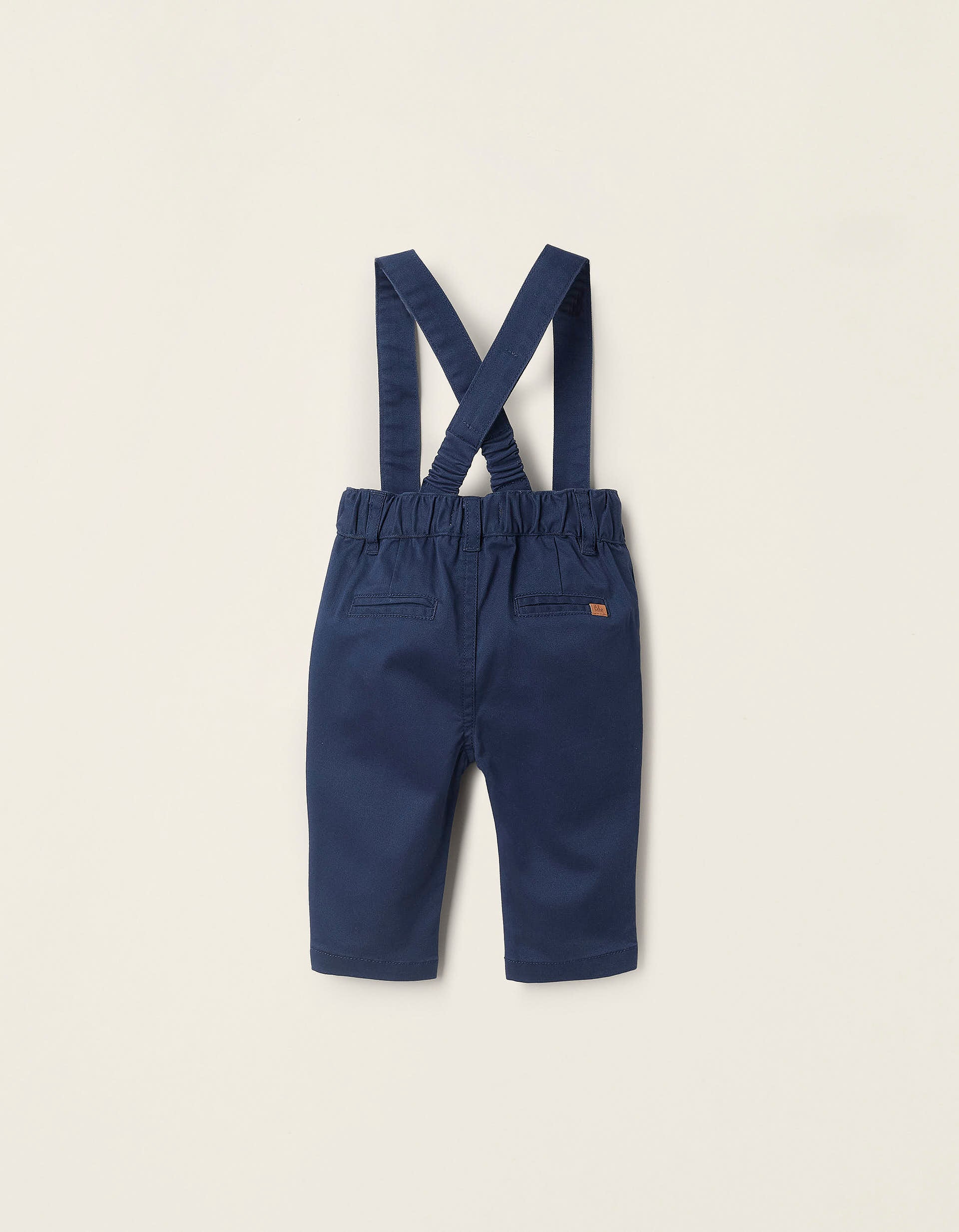 Twill Trousers with Removable Straps for Newborns, Dark Blue