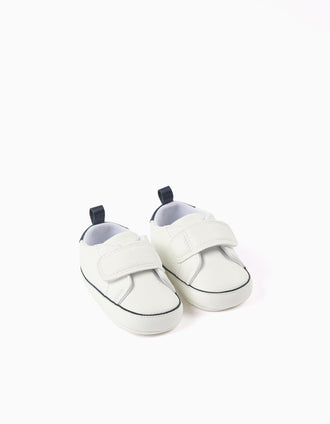 Zapatillas de Piel Sintética para Recién Nacido, Blanco/Azul Oscuro