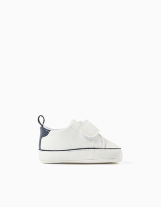 Zapatillas de Piel Sintética para Recién Nacido, Blanco/Azul Oscuro