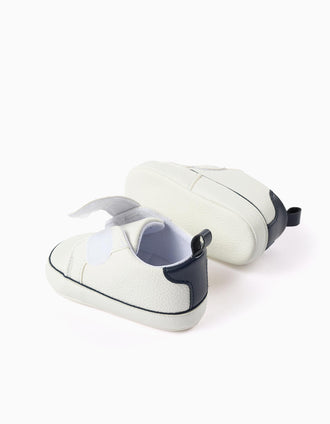Zapatillas de Piel Sintética para Recién Nacido, Blanco/Azul Oscuro