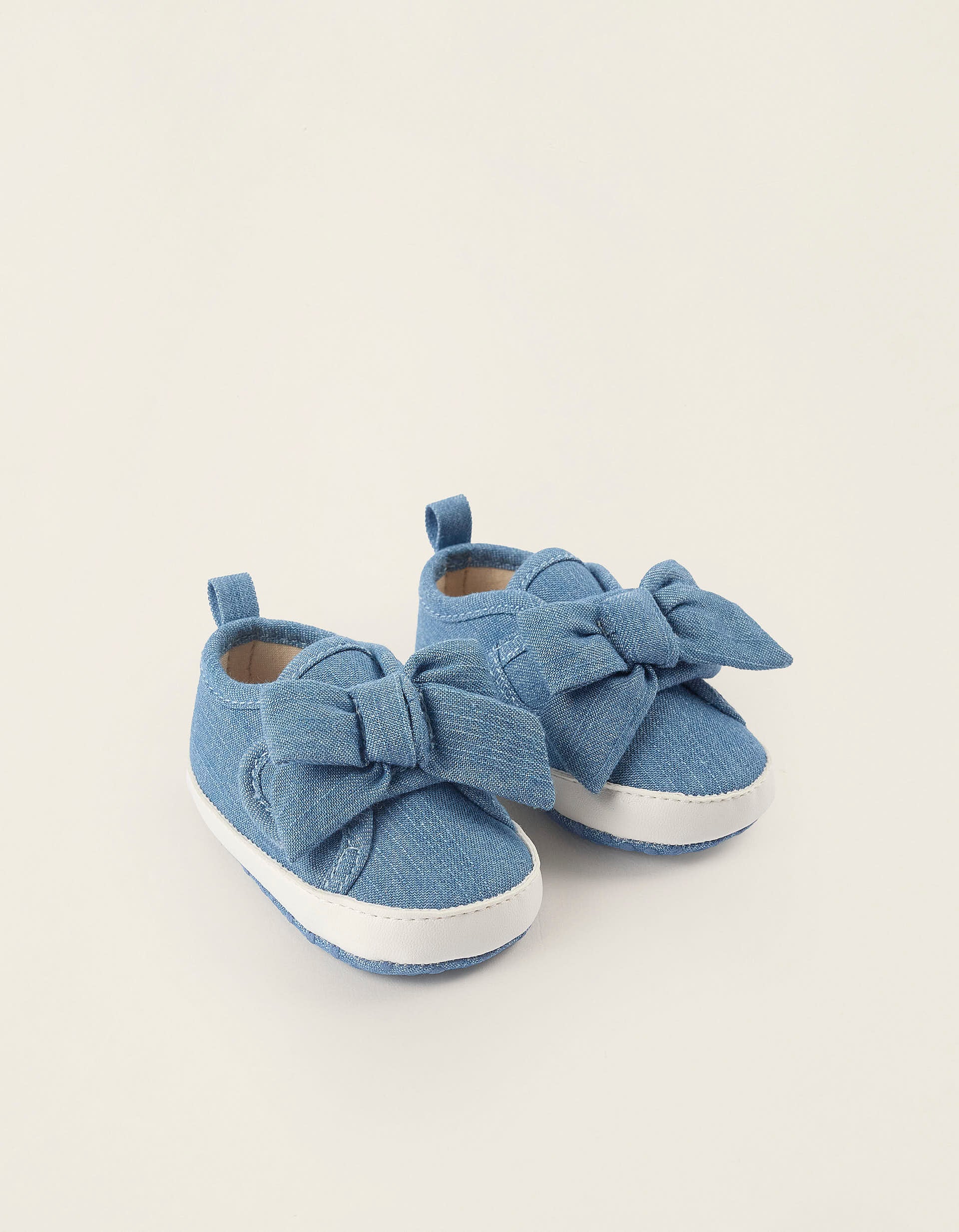 Denim Trainers with Bow for Newborn Girls, Blue