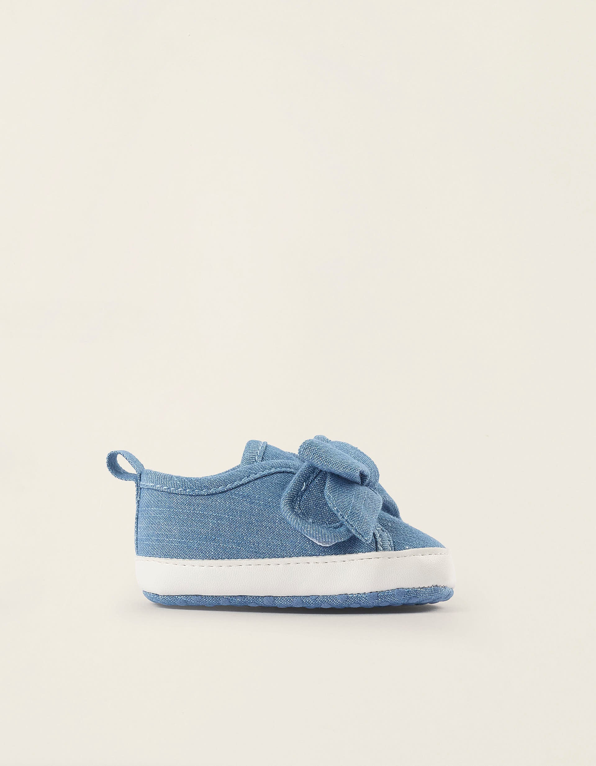 Denim Trainers with Bow for Newborn Girls, Blue