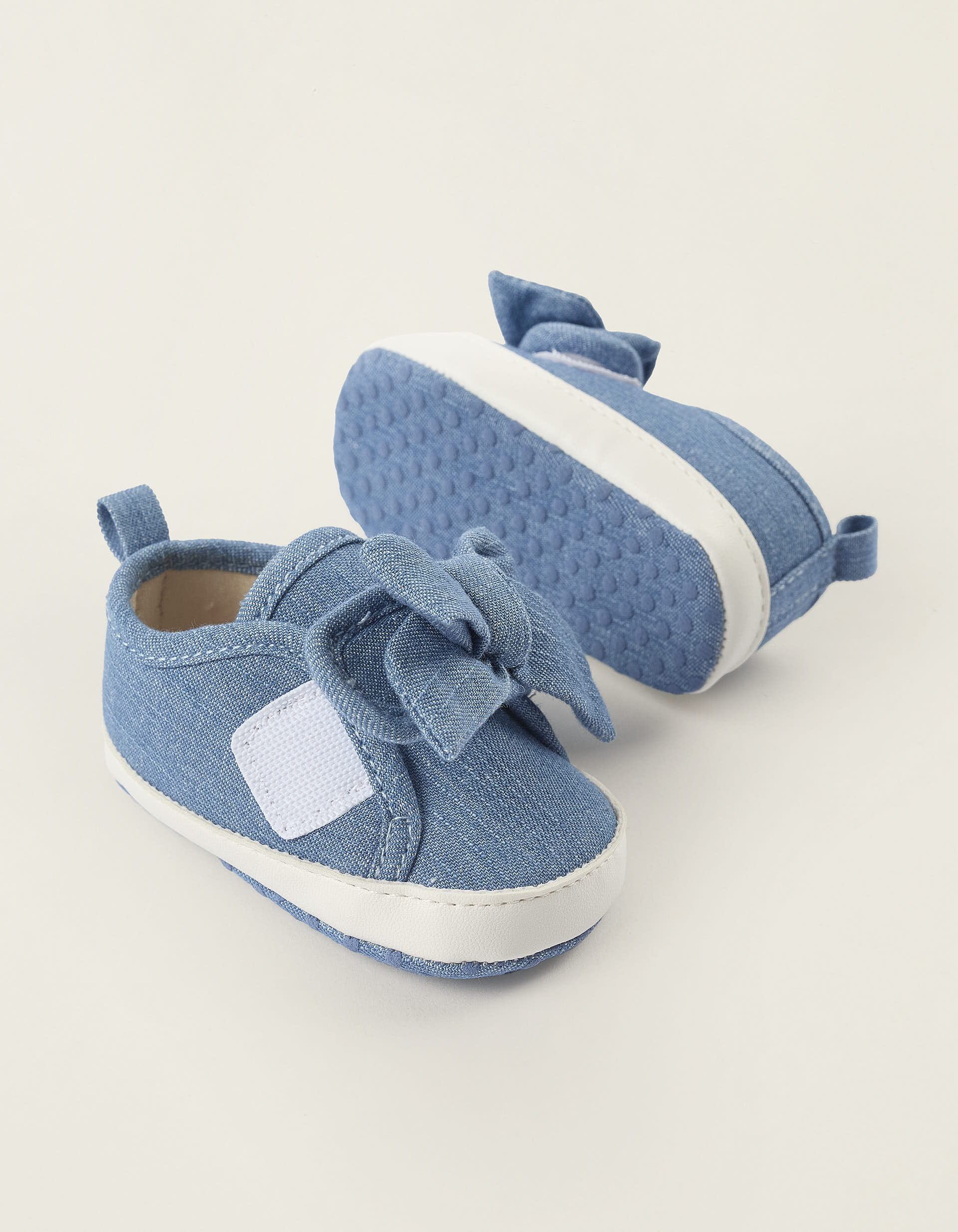 Denim Trainers with Bow for Newborn Girls, Blue