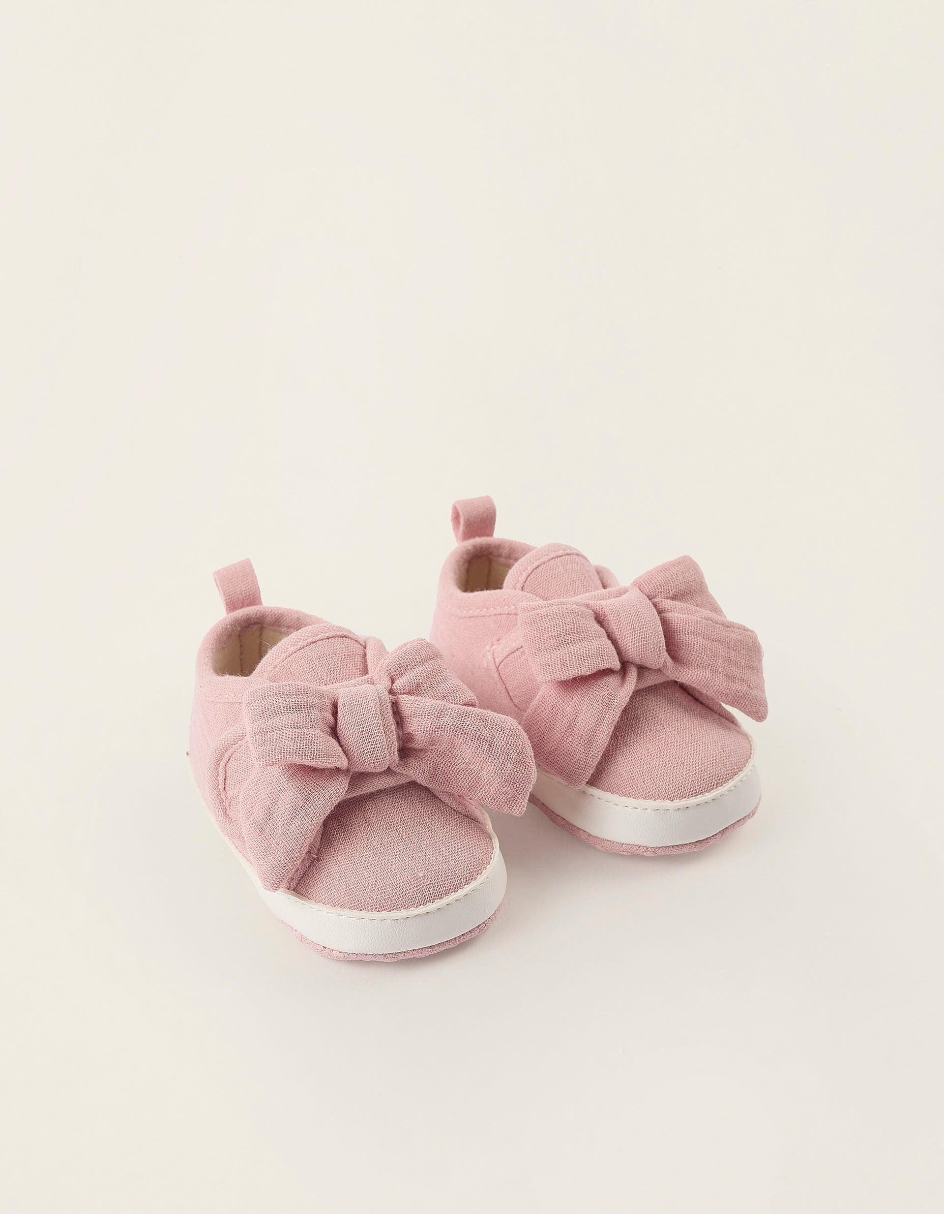 Fabric Trainers with Bow for Newborn Girls, Pink