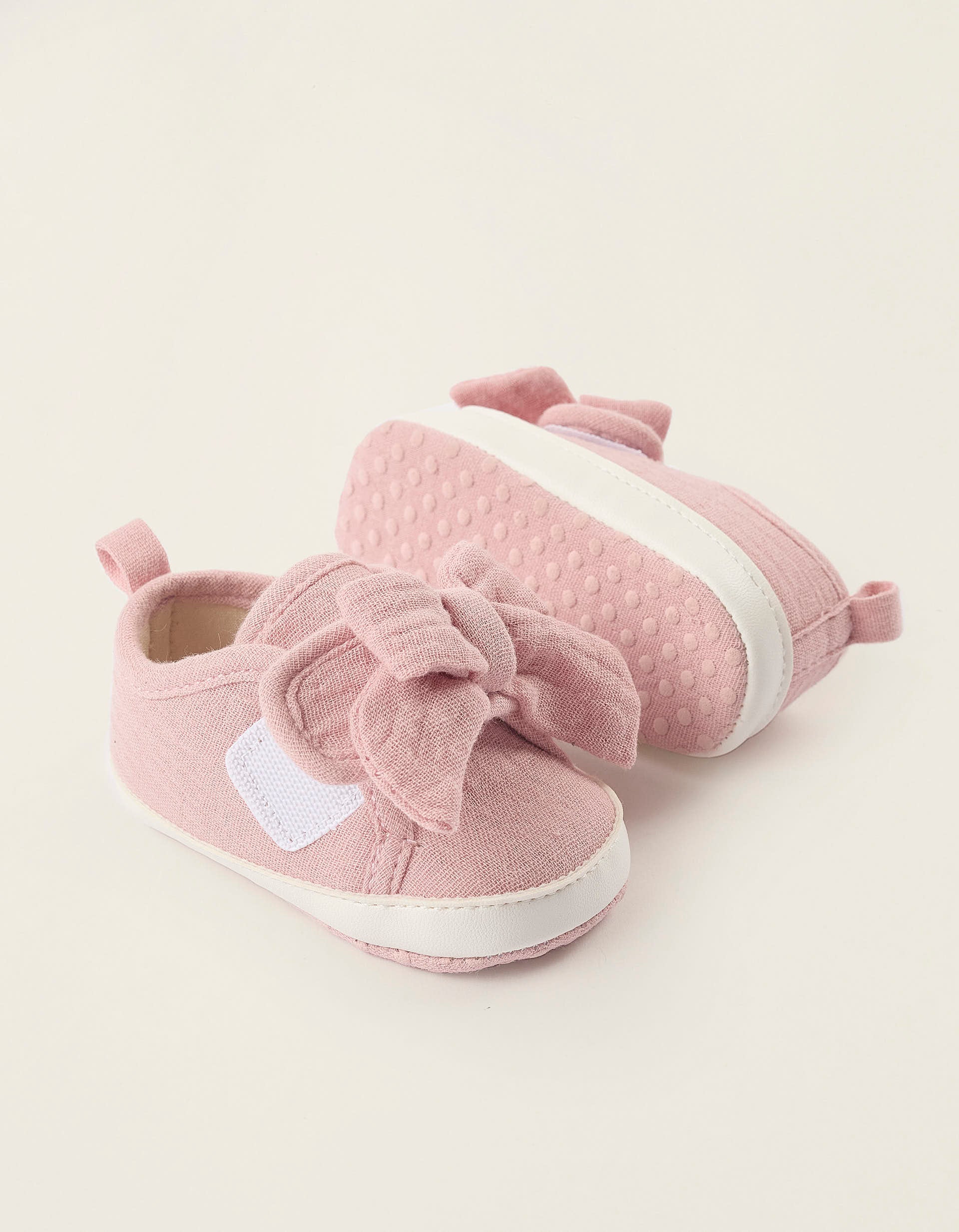 Fabric Trainers with Bow for Newborn Girls, Pink