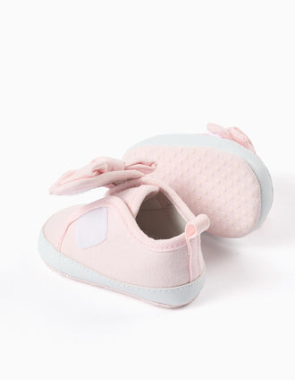 Sapatilhas de Tecido com Laço para Recém-Nascida, Rosa