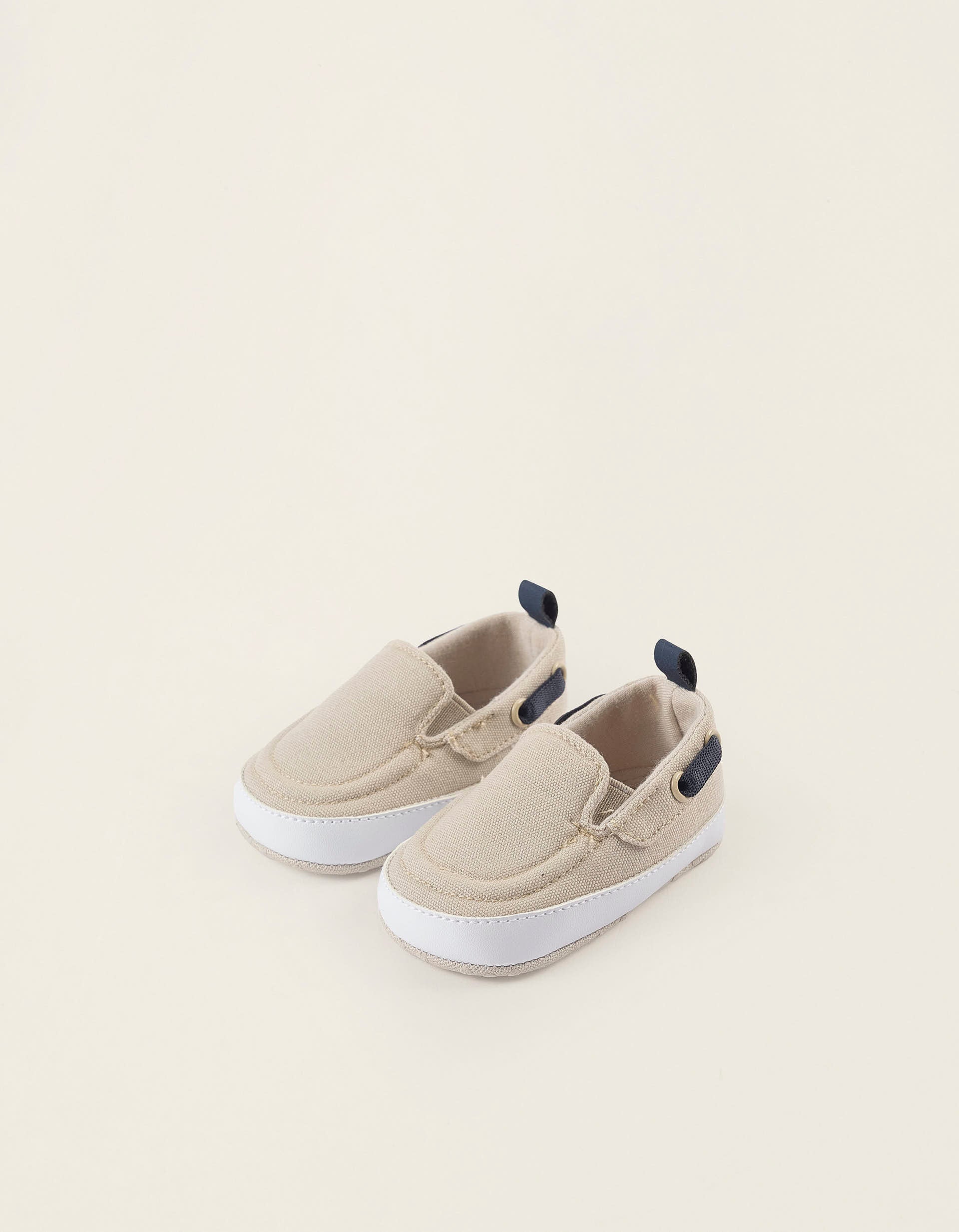 Deck Shoes for Newborns, Beige/Dark Blue