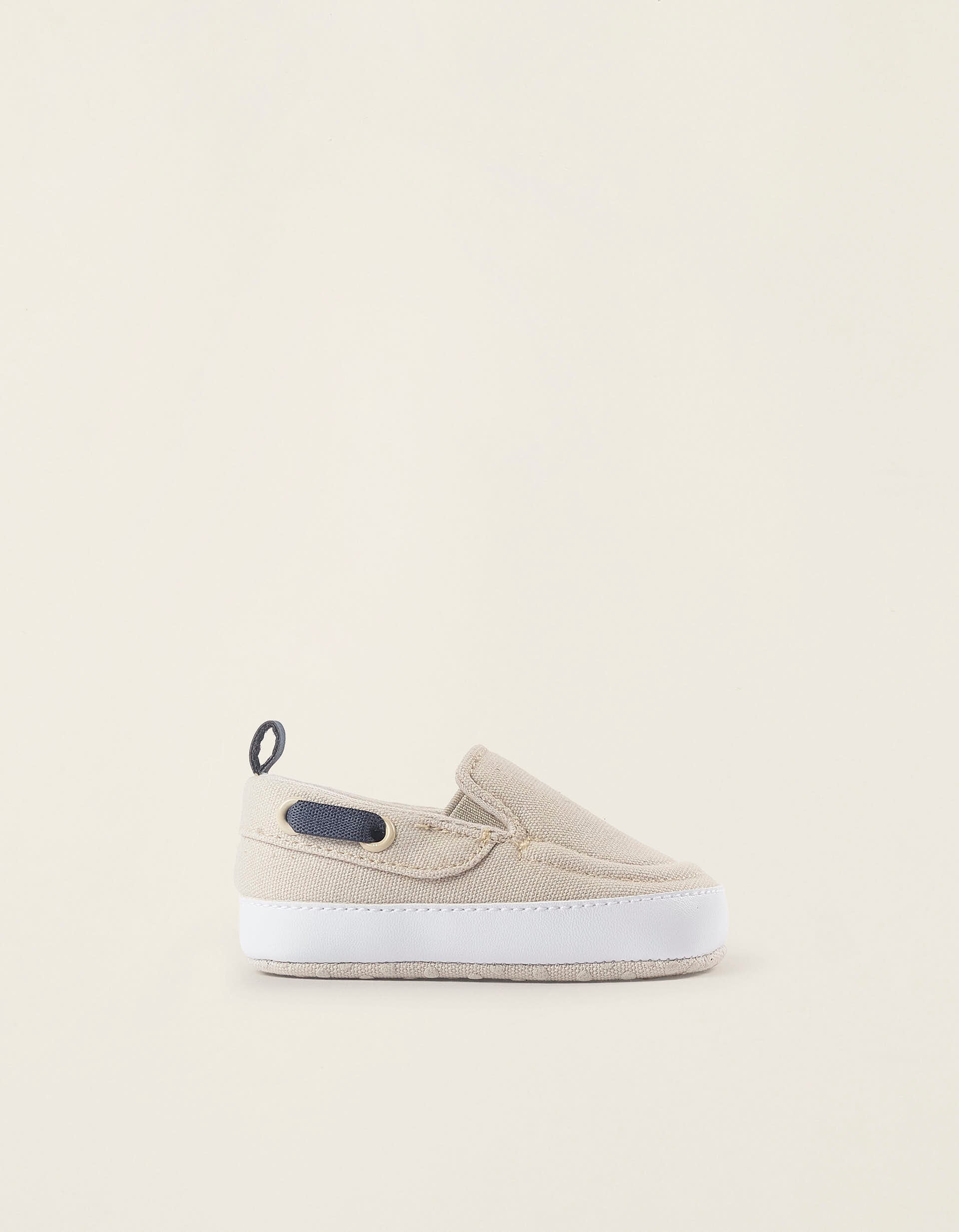 Deck Shoes for Newborns, Beige/Dark Blue