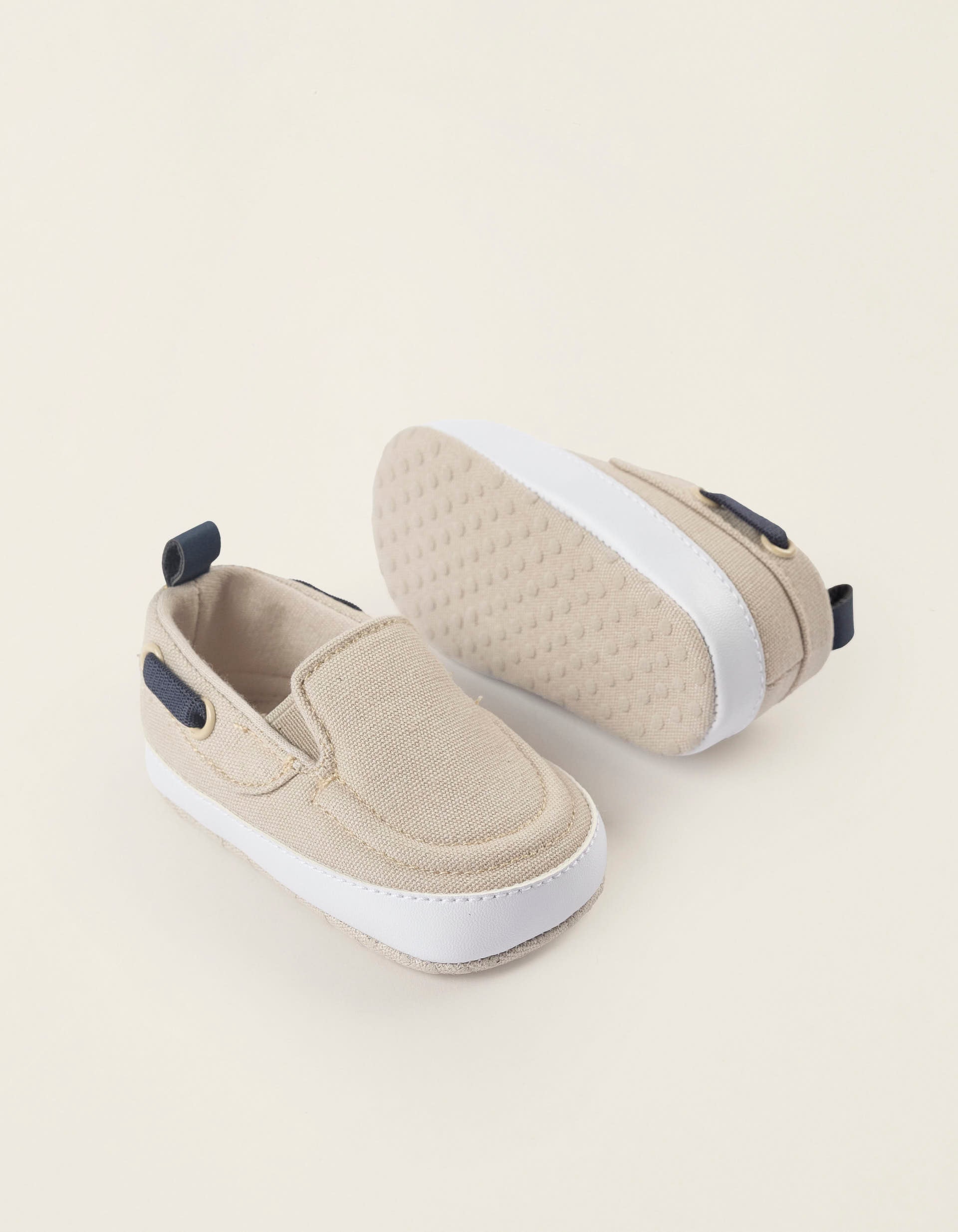 Deck Shoes for Newborns, Beige/Dark Blue