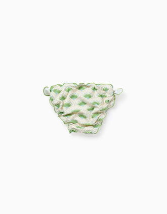 Cueca de Banho com Motivo e Folhos para Bebé Menina, Bege/Verde