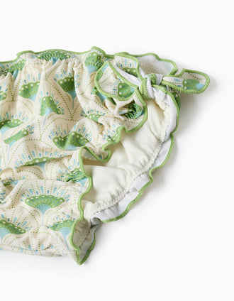 Cueca de Banho com Motivo e Folhos para Bebé Menina, Bege/Verde