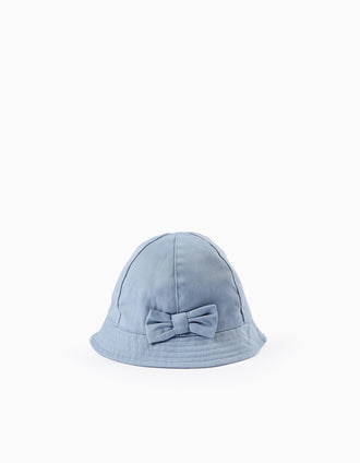 Sombrero de Sarga con Lazo para Bebé y Niña, Azul