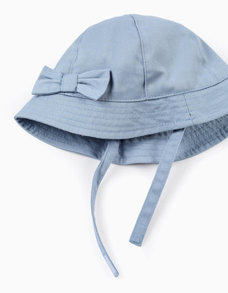 Sombrero de Sarga con Lazo para Bebé y Niña, Azul