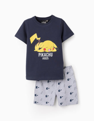 Pijama de Algodão para Menino 'Pikachu', Azul/Cinza