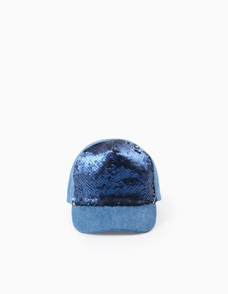 Gorra Vaquera con Lentejuelas Reversibles para Niña, Azul