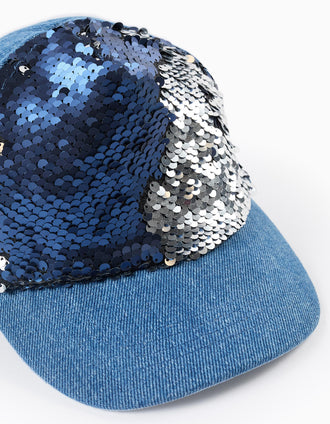 Gorra Vaquera con Lentejuelas Reversibles para Niña, Azul