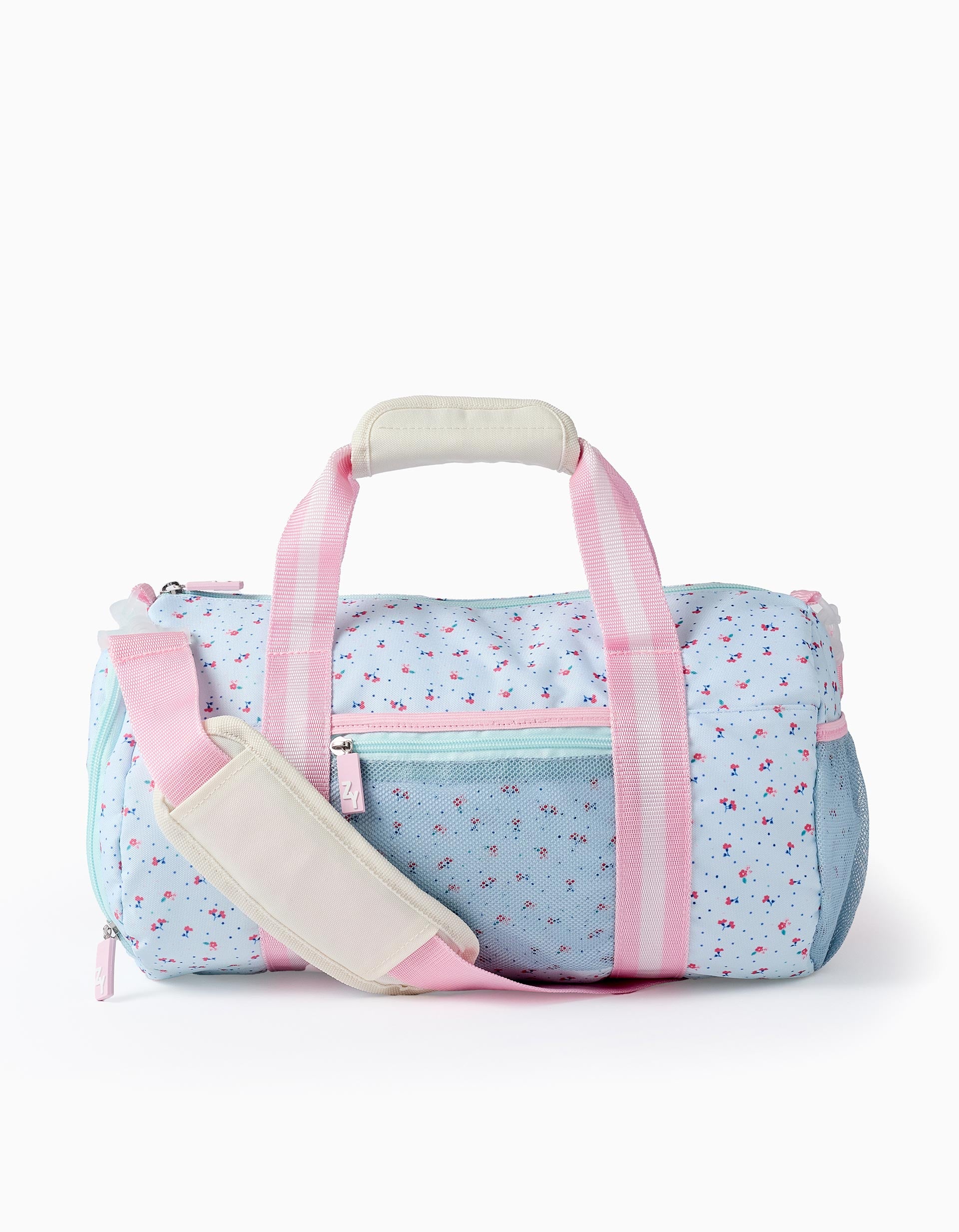 Bolsa de Deporte Floral para Niña, Azul Claro/Rosa