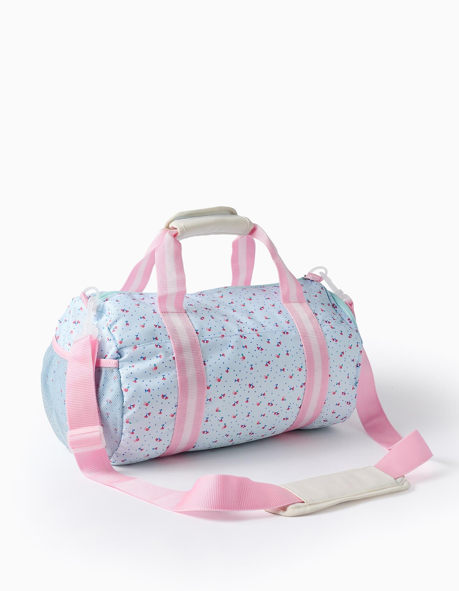 Bolsa de Deporte Floral para Niña, Azul Claro/Rosa