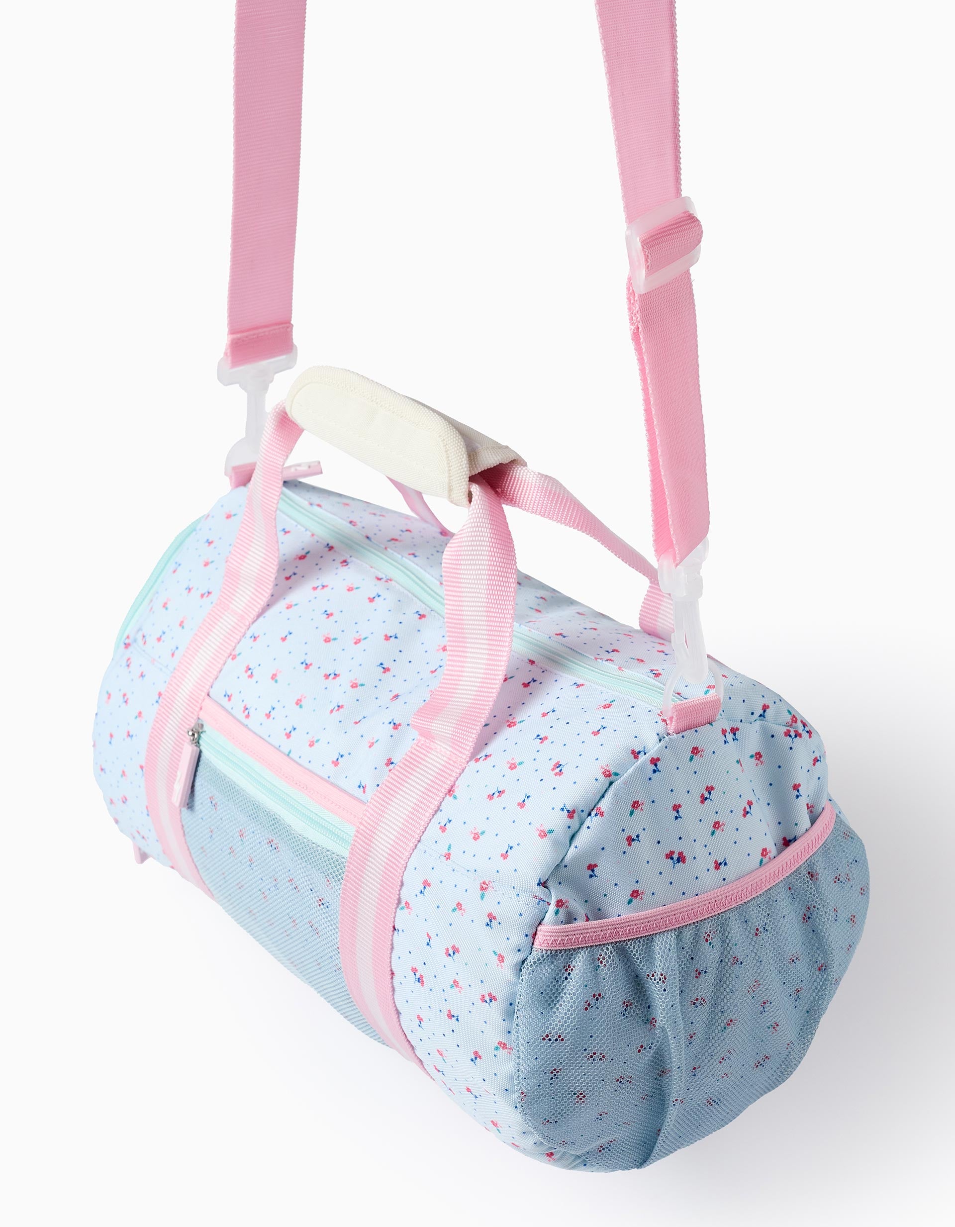 Bolsa de Deporte Floral para Niña, Azul Claro/Rosa