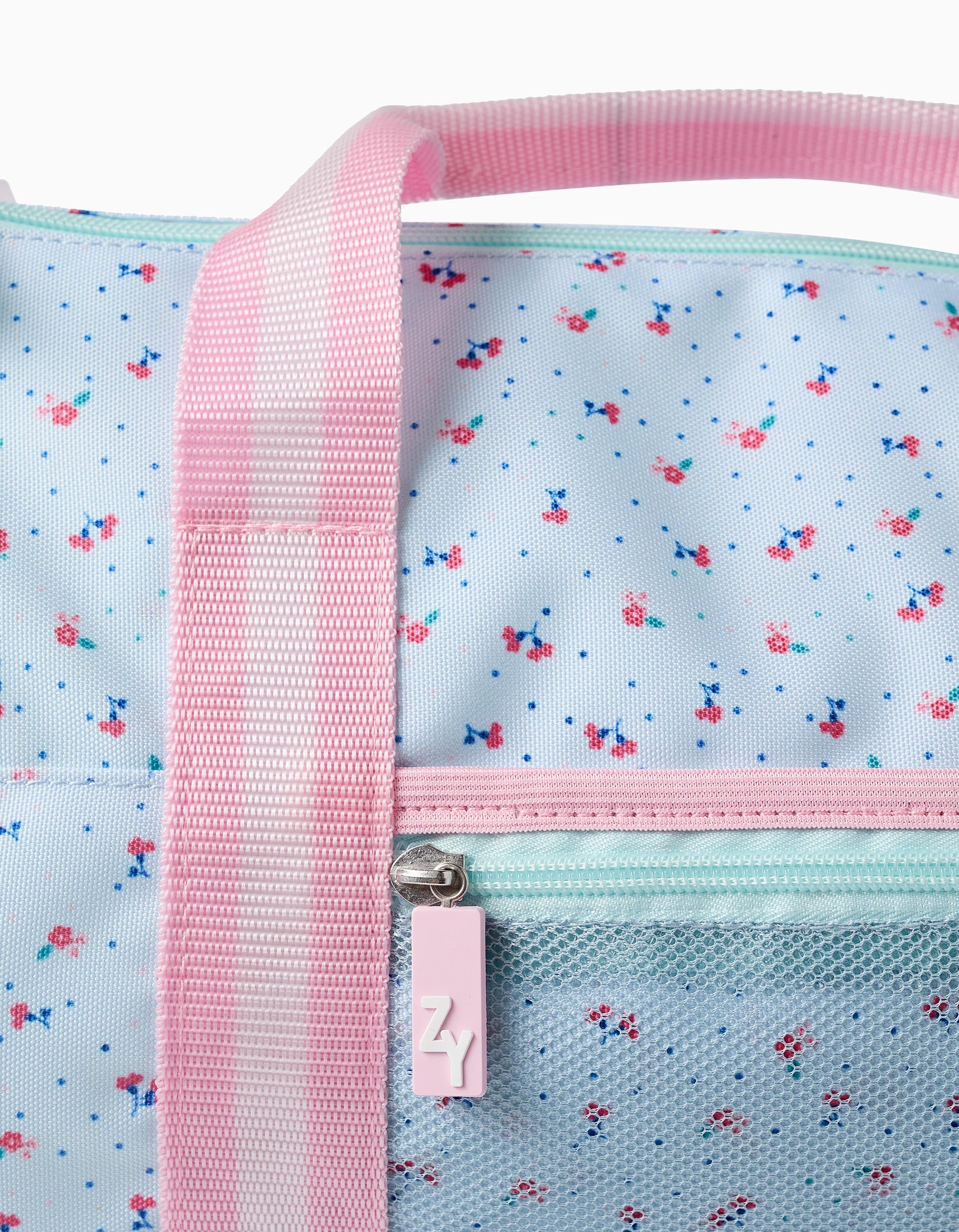 Bolsa de Deporte Floral para Niña, Azul Claro/Rosa