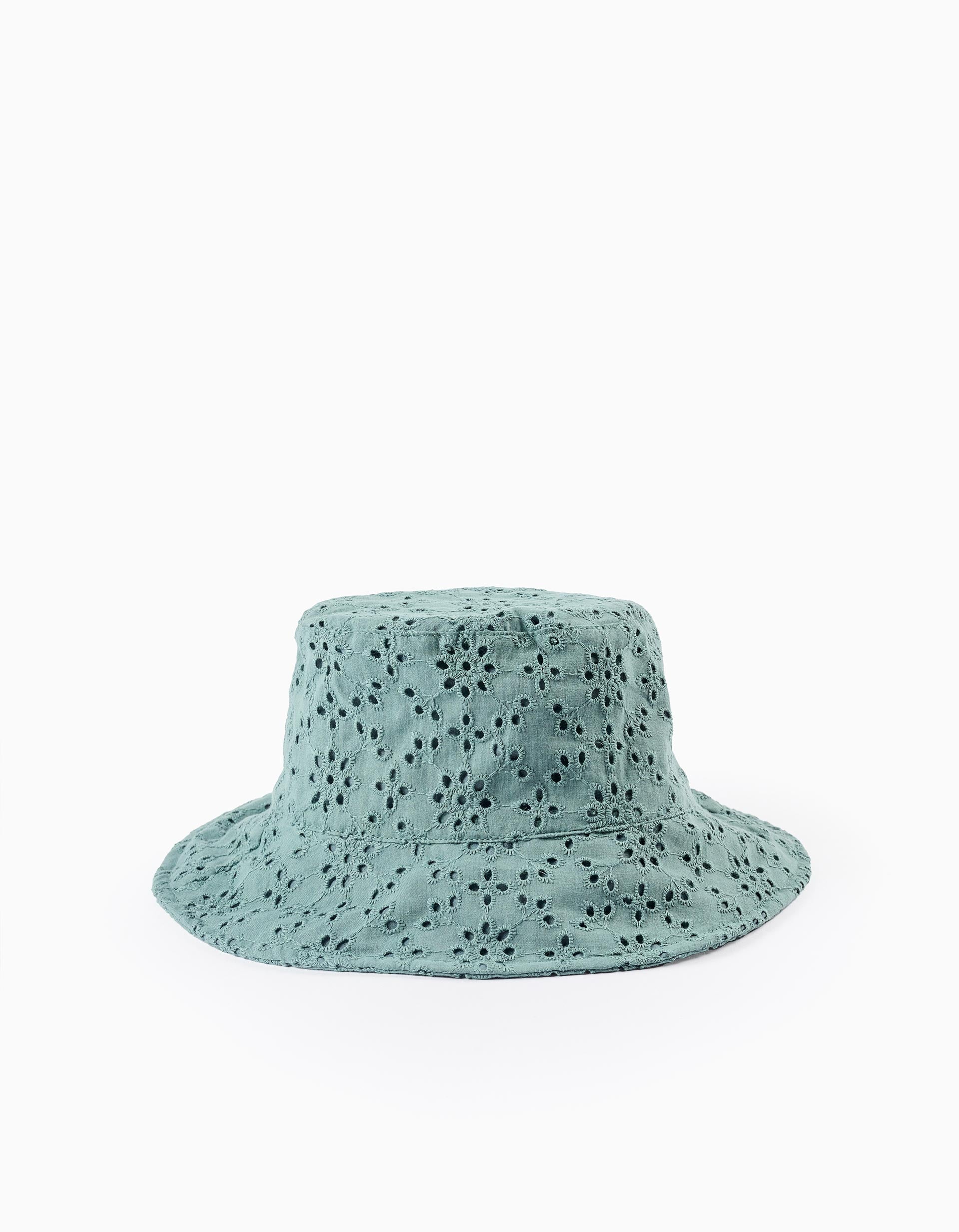 Broderie Anglaise Hat with Bow for Baby Girls, Green