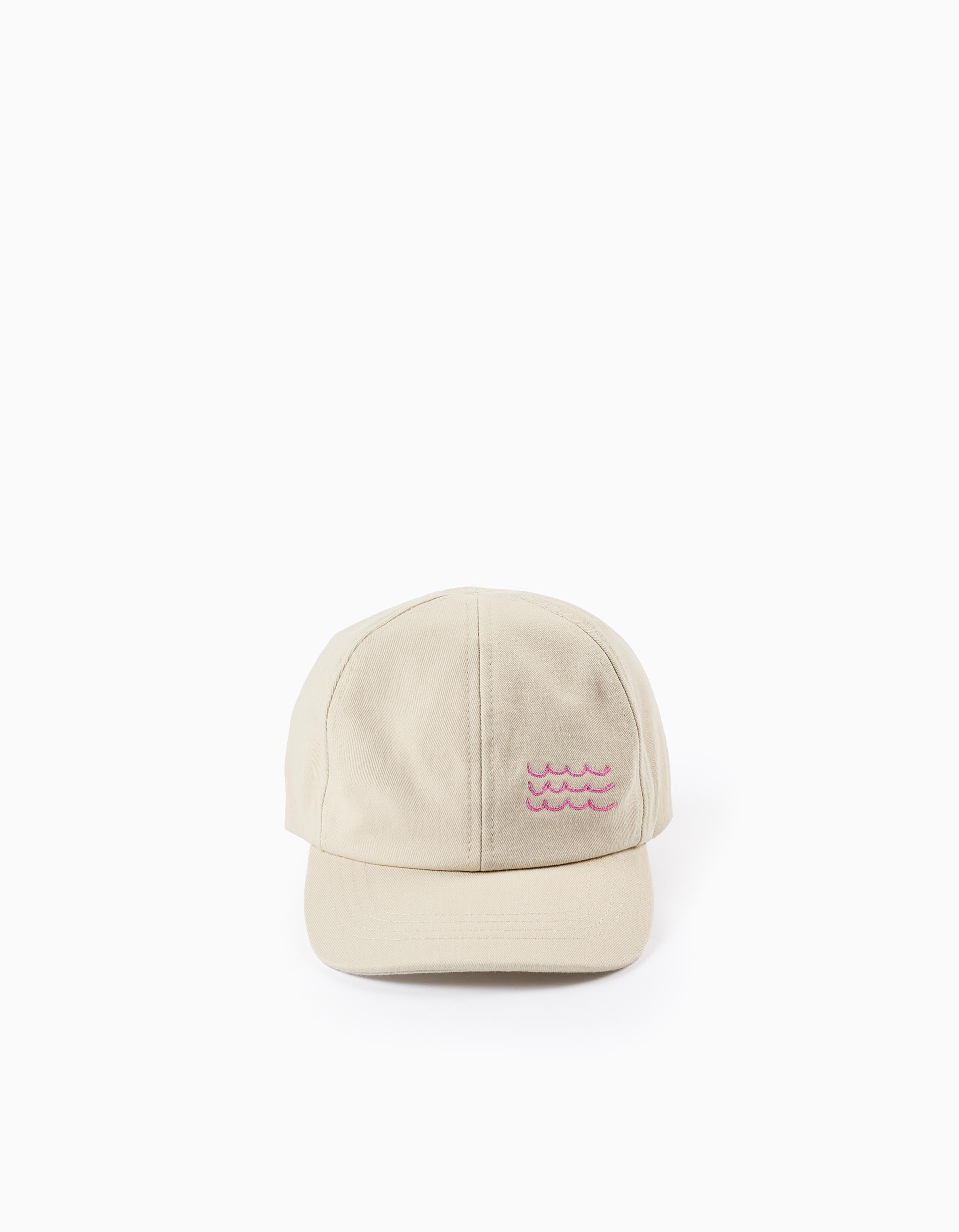 Cotton Twill Cap for Girls 'Waves', Beige/Pink