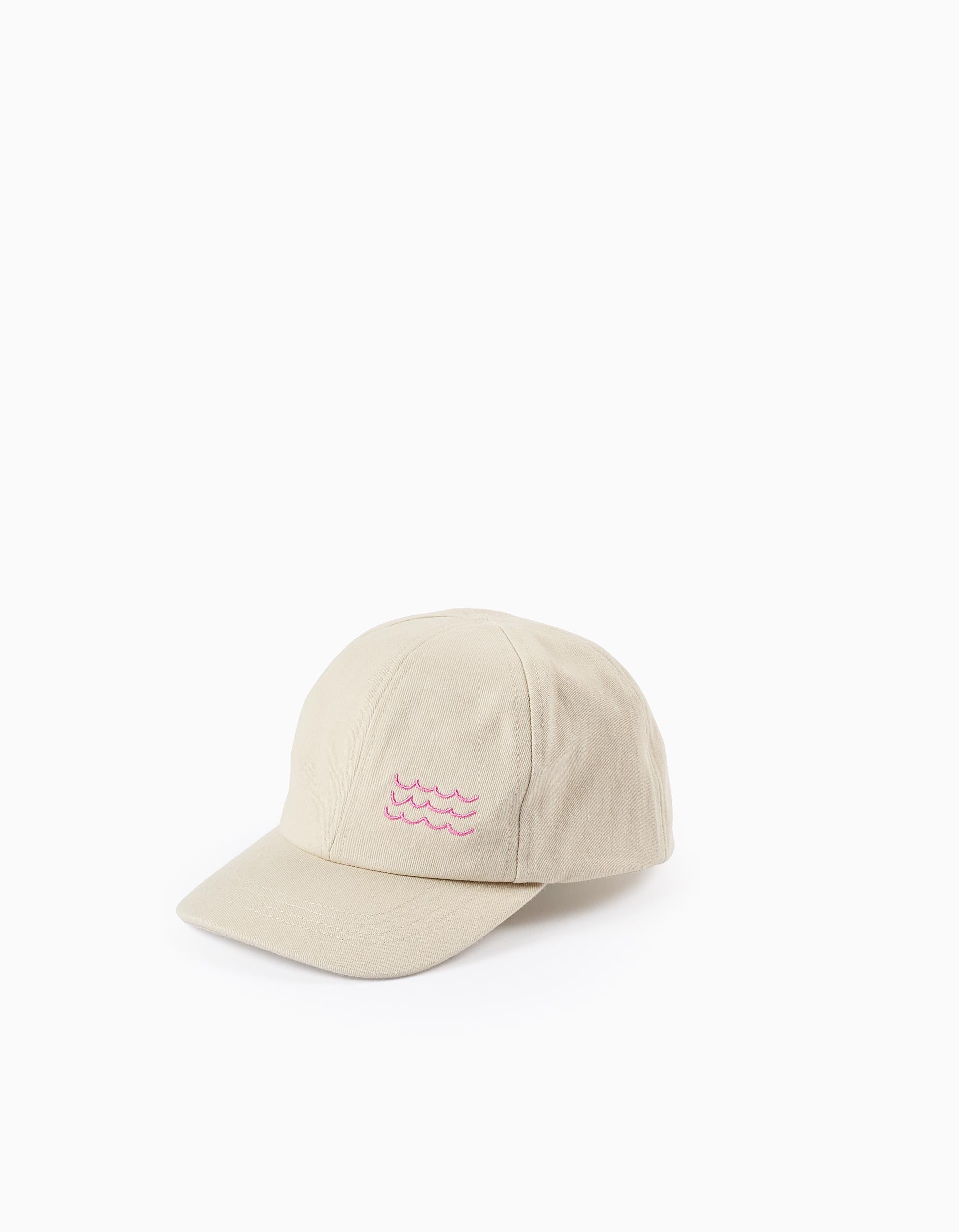 Cotton Twill Cap for Girls 'Waves', Beige/Pink