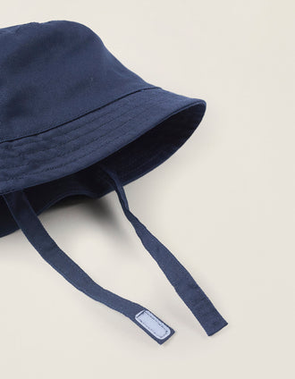 Chapeau en Sergé avec Bandes Latérales pour Nouveau-né et Bébé, Bleu Foncé