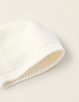 Ensemble Bonnet + Gants en Maille pour Nouveau-né, Blanc