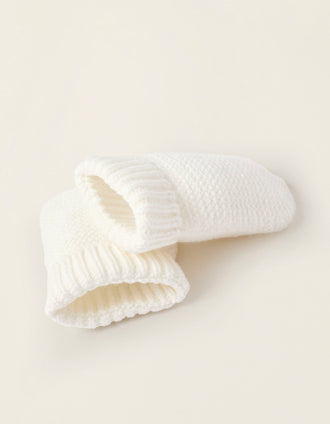 Ensemble Bonnet + Gants en Maille pour Nouveau-né, Blanc