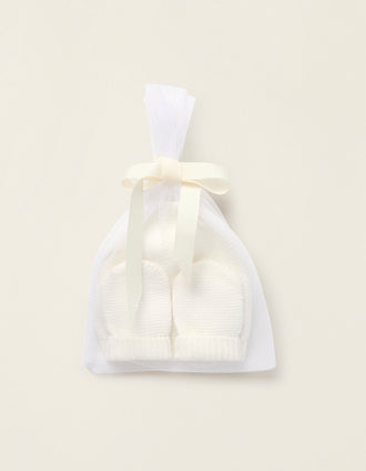Ensemble Bonnet + Gants en Maille pour Nouveau-né, Blanc